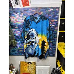 Canopy Mens Anime Manga Graphic Button Down Shirt Blue 2XL